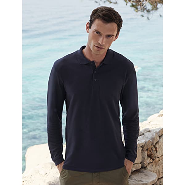 Fruit of the Loom Polo shirt med lång ärm för män Premium