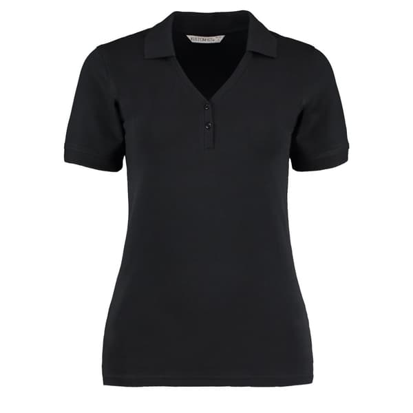 Kustom Kit Ladies Sophia Comfortec® V-Neck Short Sleeve Polo Shirt Black 18