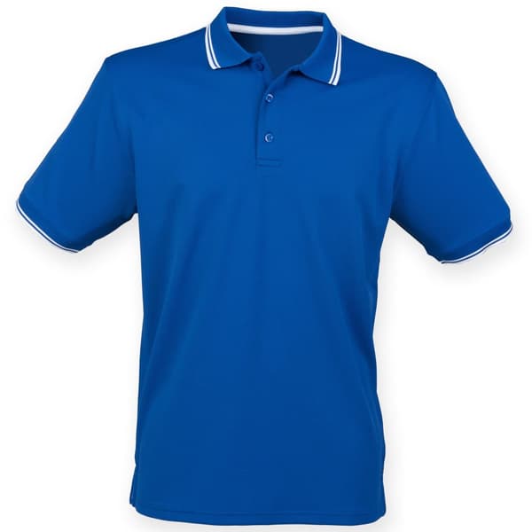 Henbury Mens Coolplus Moisture Wicking Short Sleeve Polo Shirt Royal/White XL