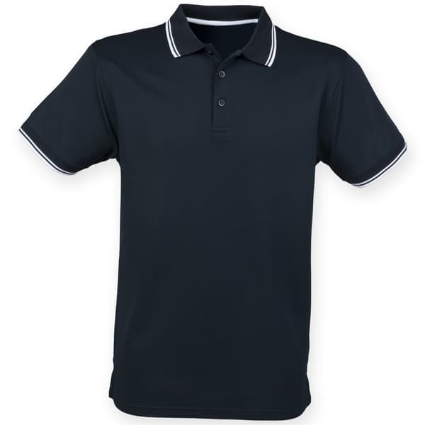 Henbury Mens Coolplus Moisture Wicking Short Sleeve Polo Shirt Navy White XL