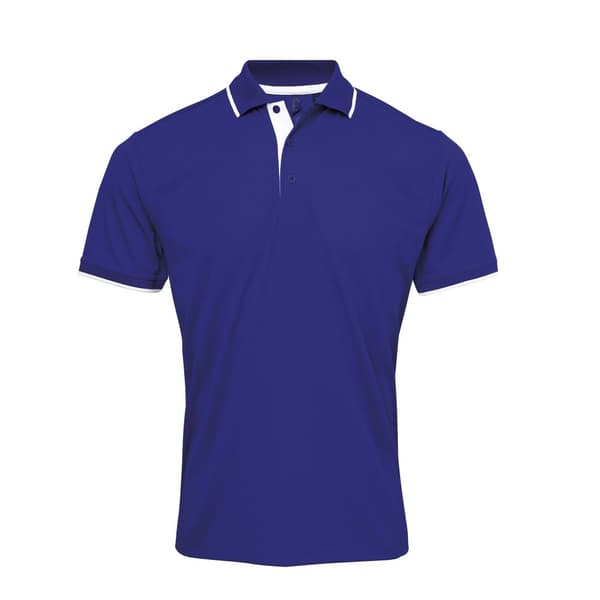 Premier Mens Contrast Coolchecker Polo Shirt Royal/White XL
