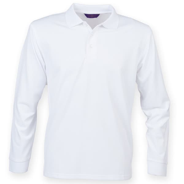 Henbury Coolplus langærmet poloshirt med lang ærme til mænd, der transporterer fugt White M