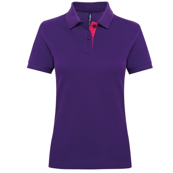 Asquith & Fox Kortärmad kontrastpolotröja med kort ärm för kvinnor och damer Purple/ Pink M