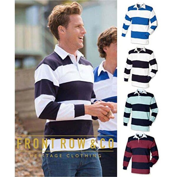 Front Row Sewn Stripe Long Sleeve Sports Rugby Polo Shirt