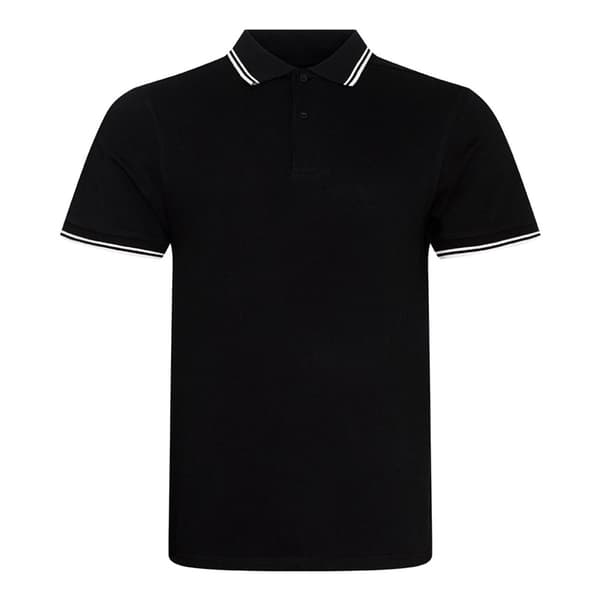 AWDis Mens Stretch Tipped Piqu Polo Shirt Black/White XL