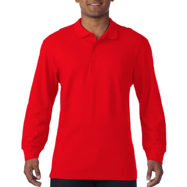Gildan Mens Long Sleeve Double Pique Cotton Polo Shirt