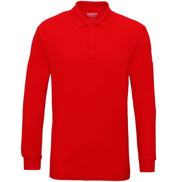 Gildan Mens Long Sleeve Double Pique Cotton Polo Shirt Red S