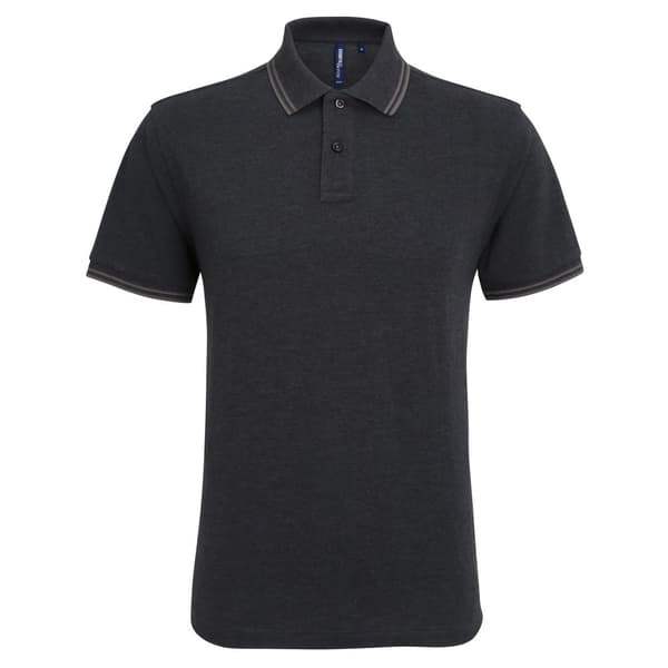 Asquith & Fox Mens Classic Fit Tipped Polo Shirt Black Heather/Charcoal XL