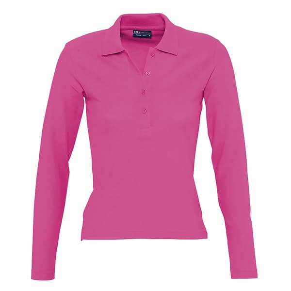 SOLS Dam/Ladies Podium pikétröja med lång ärm i bomullspiké Flash Pink S