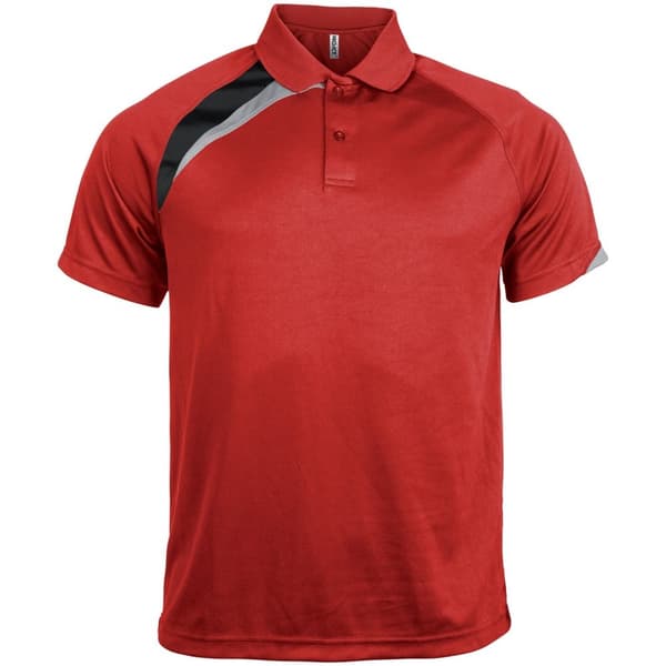 Kariban Proact Mens Short Sleeve Quick Dry Polo Shirt Red/ Black/ Storm Grey S