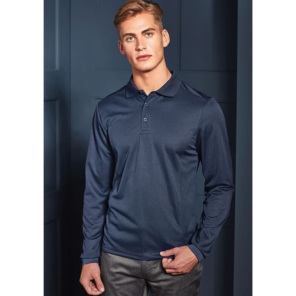 Premier Mens Long Sleeve Coolchecker Pique Polo Shirt