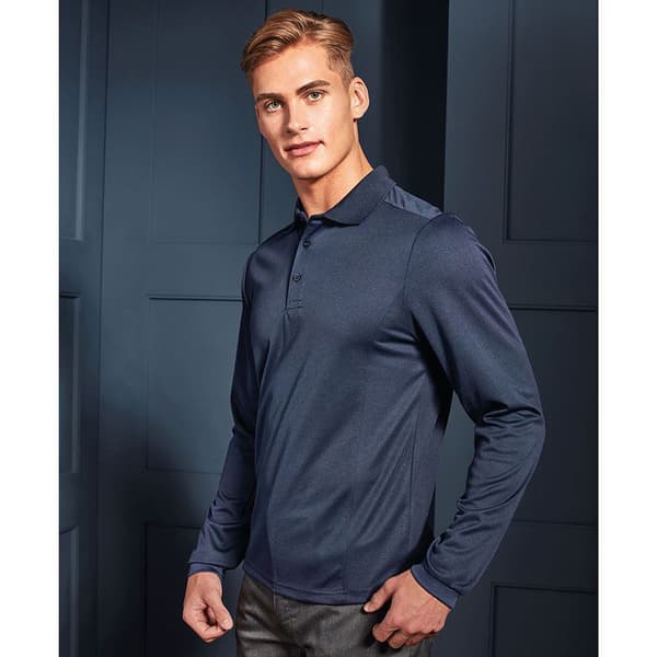 Premier Mens Long Sleeve Coolchecker Pique Polo Shirt