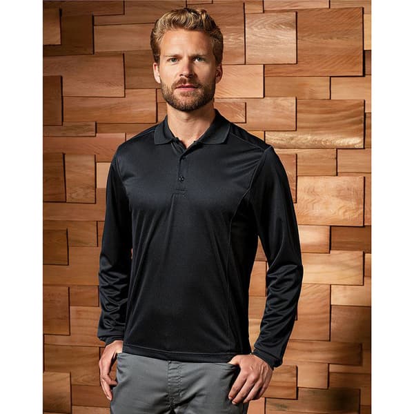 Premier Mens Long Sleeve Coolchecker Pique Polo Shirt