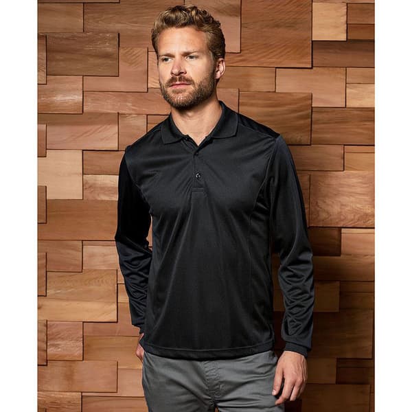Premier Mens Long Sleeve Coolchecker Pique Polo Shirt