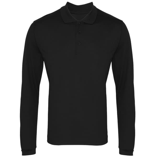 Premier Mens Long Sleeve Coolchecker Pique Polo Shirt Black S
