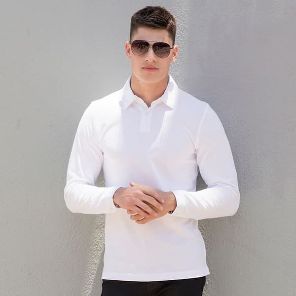 Skinni Fit Mens Long Sleeve Stretch Polo Shirt