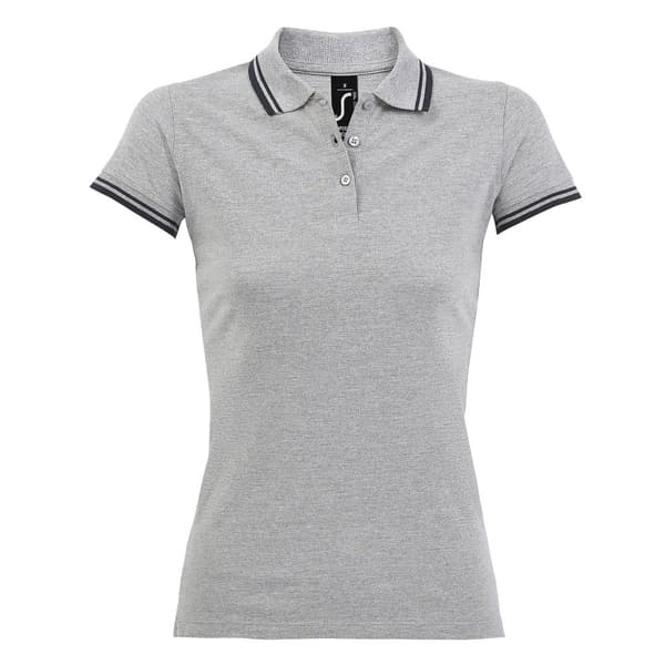 SOLS Dame/kvinde Pasadena kortærmet poloshirt med bølgetråd og korte ærmer Heather Grey/Navy M