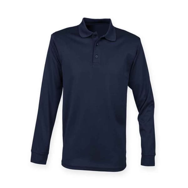 Henbury Unisex långärmad Coolplus Piqu polotröja för vuxna