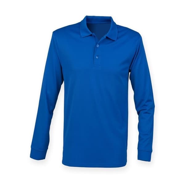 Henbury Unisex långärmad Coolplus Piqu polotröja för vuxna