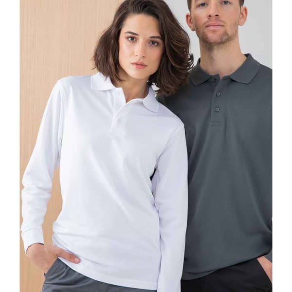 Henbury Unisex långärmad Coolplus Piqu polotröja för vuxna