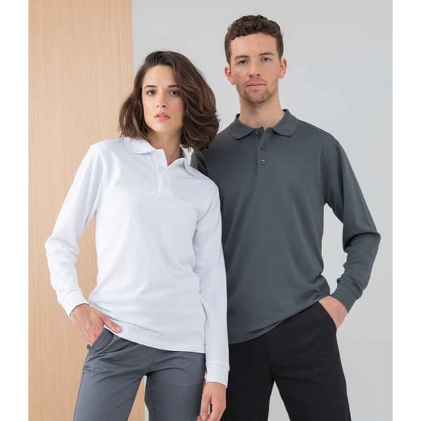 Henbury Unisex långärmad Coolplus Piqu polotröja för vuxna
