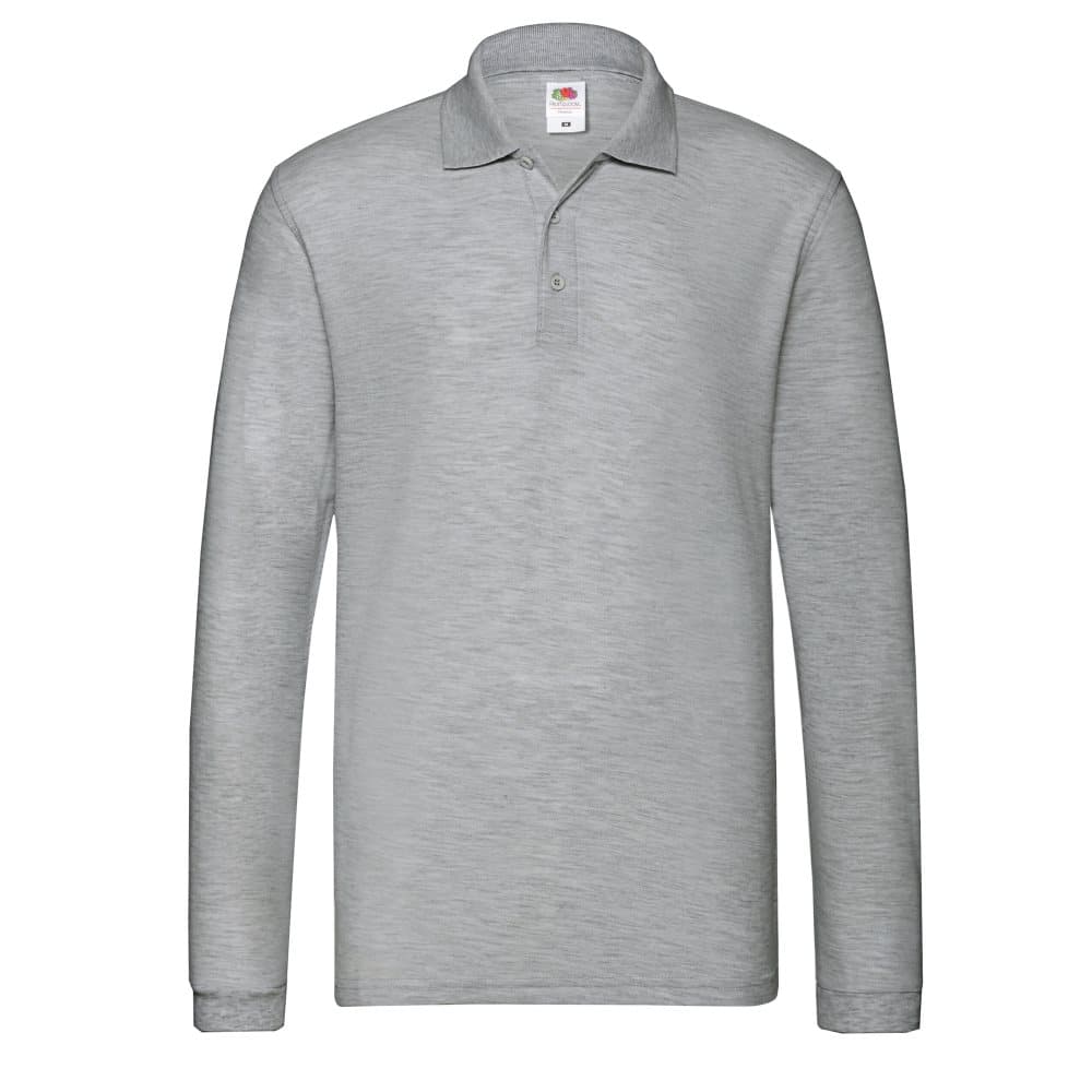 Fruit of the Loom Långärmad polotröja för män Premium Heather