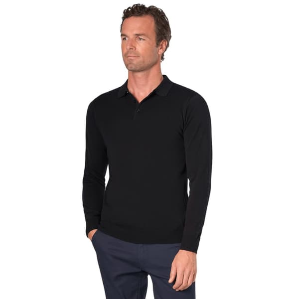 Brook Taverner Mens Casper Knitted Long-Sleeved Polo Shirt Black M