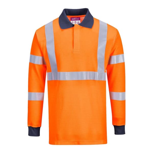 Portwest Flamresistent Hi-Vis Safety Polo Shirt för män Orange XXL