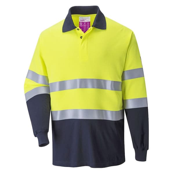Portwest Tofarvet, flammebestandig antistatisk langærmet poloshirt med lange ærmer til mænd