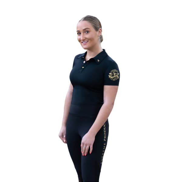 Supreme Products Womens/Ladies Active Show Rider Polo Shirt Black/Gold M