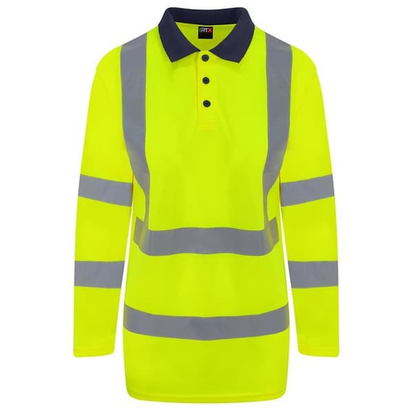 PRORTX Långärmad polotröja för män Hi Vis Yellow/Navy 4XL