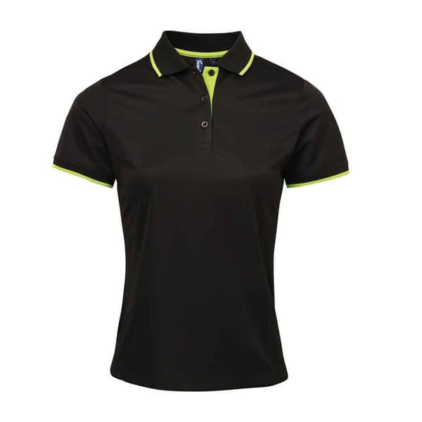 Premier Dam/Pojke Coolchecker Pikéskjorta med kontraster Black/Lime XL