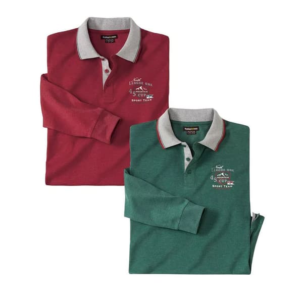 Atlas For Men Mens Long-Sleeved Polo Shirt (Pack of 2)