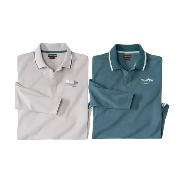 Atlas For Men Mens Casual Long-Sleeved Polo Shirt (Pack of 2) Light Grey/Mallard Blue 5XL