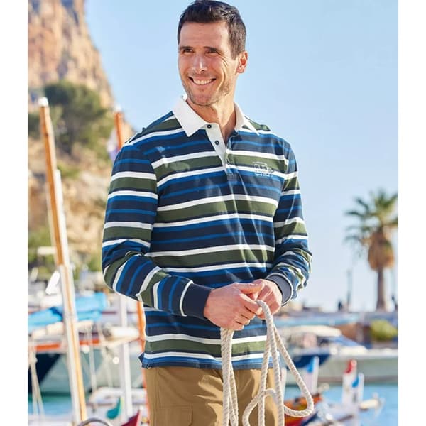 Atlas For Men Stribet langærmet poloshirt til mænd