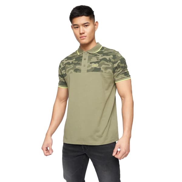 Crosshatch Mens Brightling Camo Polo Shirt Olive M