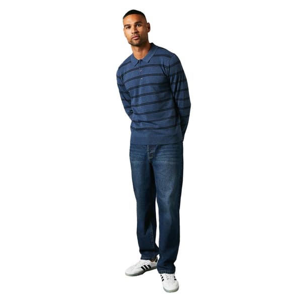 Maine Mens Stripe Knitted Long-Sleeved Polo Shirt