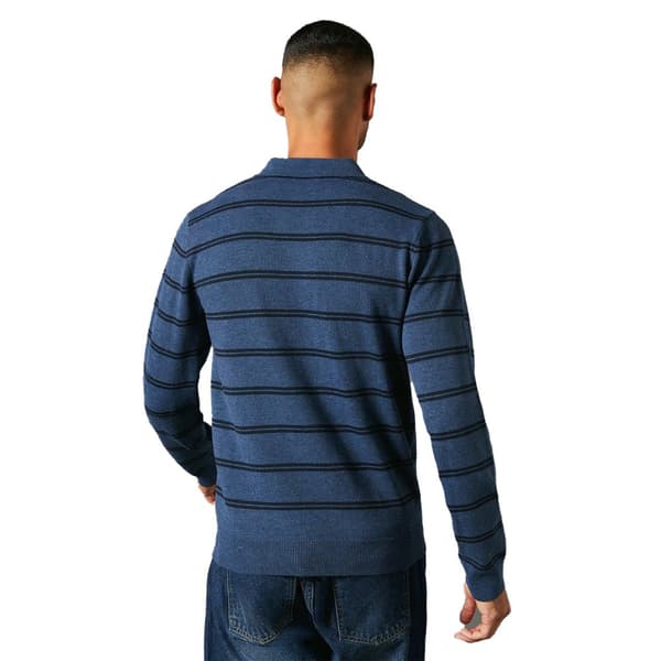 Maine Mens Stripe Knitted Long-Sleeved Polo Shirt