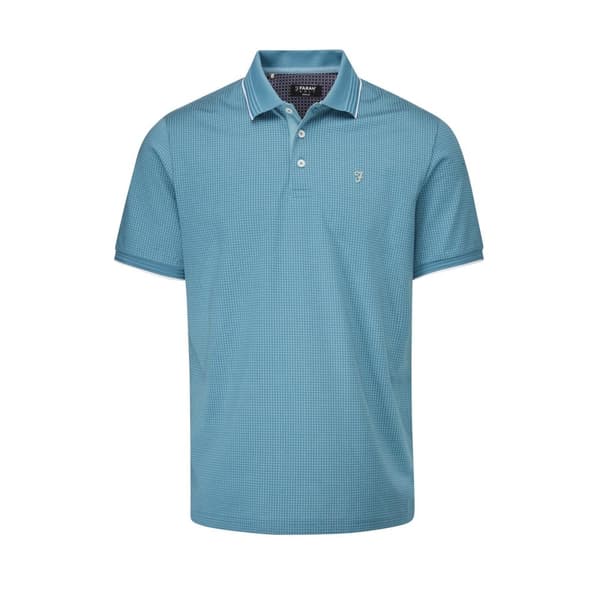 Farah Mens Ferris Polo Shirt Teal Hue/White XL