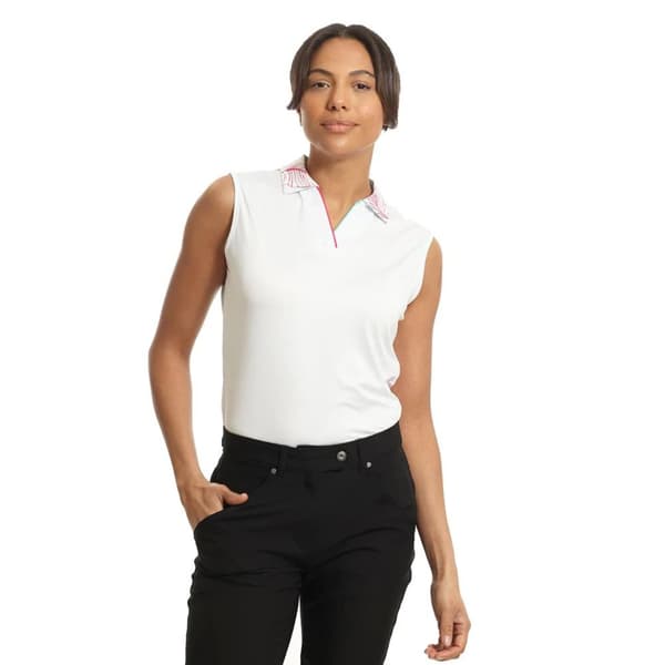 Island Green Womens/Ladies Leaf Print Sleeveless Polo Shirt