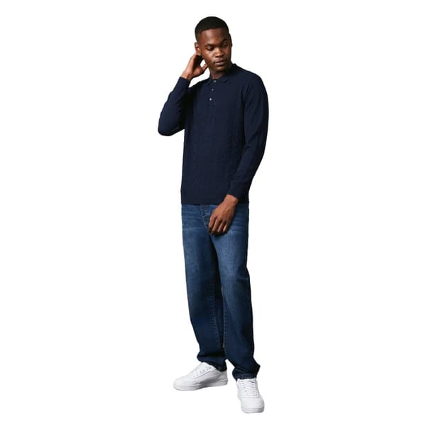 Maine Mens Textured Knitted Long-Sleeved Polo Shirt