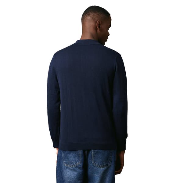 Maine Mens Textured Knitted Long-Sleeved Polo Shirt