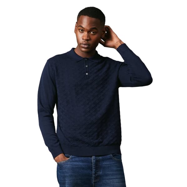 Maine Mens Textured Knitted Long-Sleeved Polo Shirt