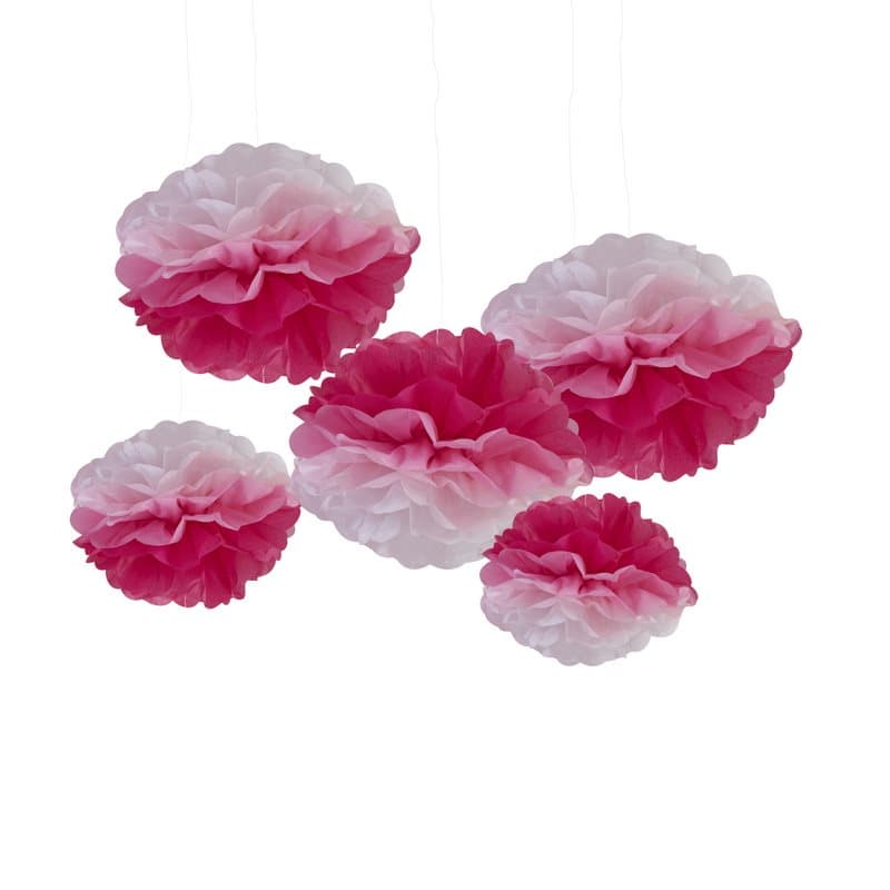 Pompoms Cerise/Vit Ombre, 5-pack