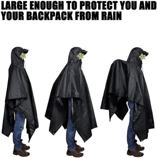 Monikäyttöinen hupullinen sadeponcho / telttapeite / katos retkeilyretkeilyyn