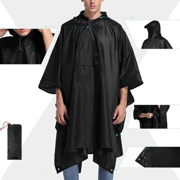 INF Multifunktionell regnponcho med huva Svart