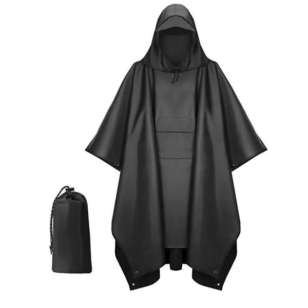 INF Multifunktionell regnponcho med huva Svart