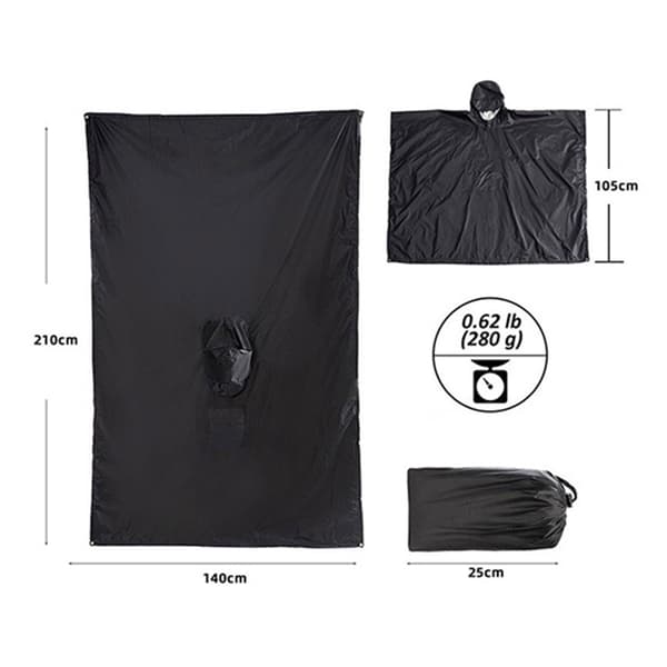 INF Multifunktionel regnponcho med hætte/camping presenning/læ til vandrecamping