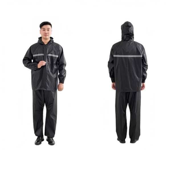 INF Delt regnfrakksett, svart dobbeltlags Oxford-klut – Basic Model M