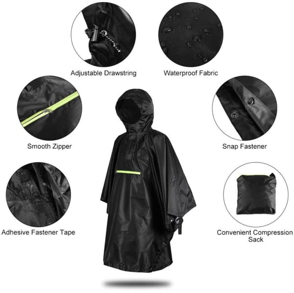 INF Vattentät regnponcho - Svart polyester PU